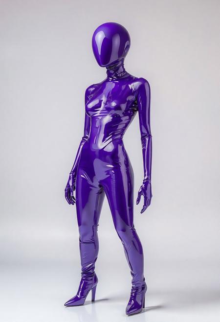 abstract model in latex shiny full body outfit  avant-garde style with amethyst  bold Color Scheme