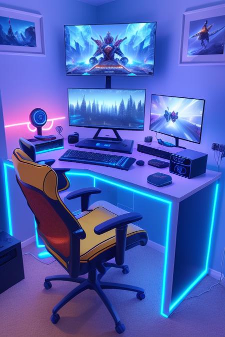 gamer room with a person, red led lights, gamer chair, Stable Diffusion