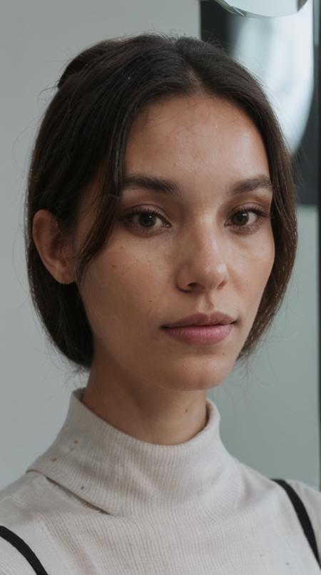 (close-up:1.3) portrait fashion photography of (ohwx vanes:1.2)standing in front of a mirror taken on Fujifilm X-T4 Mirrorless Camera,  white pale skin, very skinny wearing a black turtleneck, flat chest, <lora:lora_sks_vanes_v1:0.8>, (looking at viewer:1.3), (eye contact:1.3), in a dark studio, bokeh, dusk, flat lighting, (soft saturation:1.2), <lora:add_sharpness:-0.6>, <lora:photoblend:0.5>, <lora:epi_noiseoffset2:0.6>, <lora:add_detail:0.4>