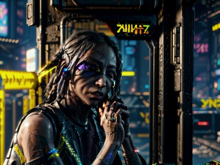 A cyberpunk scene where (Dobby the house elf :1),  (pointed ears:1.3) stands alone in a dark neon lit alleyway at night. Flickering holographic signs shine above him casting colorful lights across his face.   <lora:add_detail:1.5> ((cyberpunk 2077 facemarkings: 1.4) , (cyberpunk augmentations:1.2), (mechanical bodyparts and prostheses:1.1)
80mm raw, lightroom, professional photo (breathtaking:1.25),  <lora:Dobby:1> ,(cyberpunk 2077 background: 1.3), glow effects, godrays, Hand drawn, render, 8k, octane render, cinema 4d, blender, dark, atmospheric 4k ultra detailed, cinematic, Sharp focus, big depth of field, Masterpiece, colors, 3d octane render, 4k, concept art, trending on artstation, hyperrealistic, Vivid colors, extremely detailed CG unity 8k wallpaper, trending on CGSociety, Intricate, High Detail, dramatic, detailed skin texture, (blush:0.5), (goosebumps:0.5), subsurface scattering