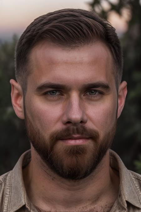 (closeup) photo of bearded matthew_bosch contemplatively gazing towards the horizon where the sky meets the golden fields wearing (unbuttoned) crisp white shirt, rolled up sleeves, contemplative, hopeful, and forward-looking mood, <lora:matthew_bosch-07:1>, heartland beauty, rustic and serene, blurred background, the soft glow of dawn, strong, approachable, rich evocative background, optimistic and determined, hopeful, extremely high quality RAW photograph, detailed background, intricate, Exquisite details and textures, highly detailed, ultra detailed photograph, warm lighting, 4k, sharp focus, high resolution, detailed skin, detailed eyes, 8k uhd, dslr, high quality, film grain,