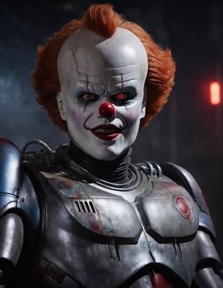 award winning photograph, ocprobocop pennywise, chroma, rim lighting, volumetric, 8k resolution, trending on art station  <lora:hjocprobocop_v10xl:0.8>