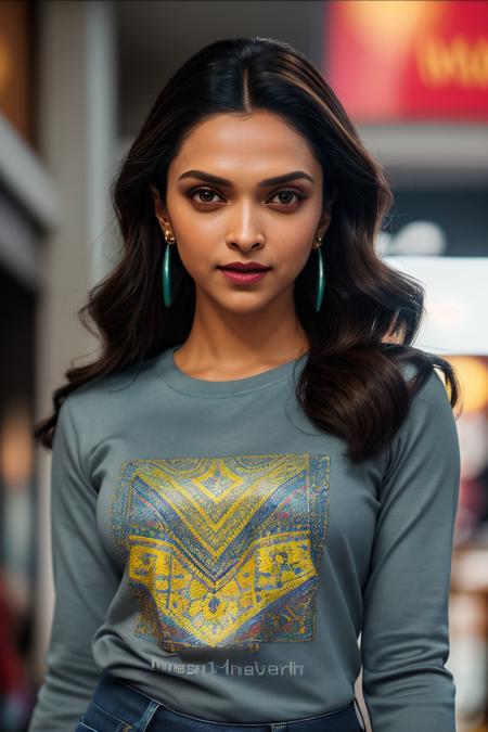 photo of seductive (deepika padukone woman:1.09), a woman as a sexy customer, closeup portrait, (tight Royal Blue long sleeve Cement Gray t-shirt), (jeans), (in a department store:1.1), (masterpiece:1.5) (photorealistic:1.1) (bokeh) (best quality) (detailed skin texture pores hairs:1.1) (intricate) (8k) (HDR) (wallpaper) (cinematic lighting) (sharp focus), eyeliner, (painted lips), (earrings), (vivid atmosphere)