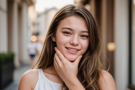 photo of a 18 year old girl,clapping hands,happy,laughing,facing viewer,ray tracing,detail shadow,shot on Fujifilm X-T4,85mm f1.2,depth of field,bokeh,motion blur,<lora:add_detail:1>,