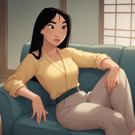 MULAN, 1girl, solo, black hair, long hair, black  eyes,