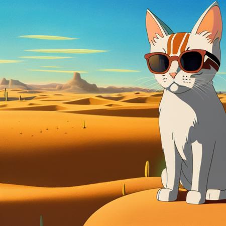 A cat wearing sunglasses, desert background, StdGBRedmAF, Studio Ghibli
<lora:StdGBRedmAF21Config4WithTEV2:1>