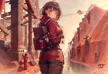 ((highly detailed, extremely detailed CG unity 8k wallpaper, illustration, highres, absurdres)), ((masterpiece)),
<lora:nomansky:1>nomanskyai, scenery, outdoors,
<lora:yixian_1.0_quhuafeng:0.8>1girl, yixian,looking at viewer,smile,from behind,looking back,
bangs, blush,closed mouth, red eyes,