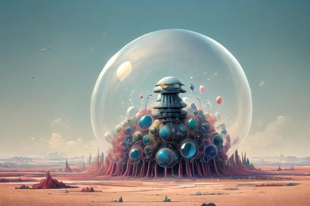 an alien landscape made of giant colorful bubbles and crystals, (no humans:1.9), <lora:GritJourney:1.0>