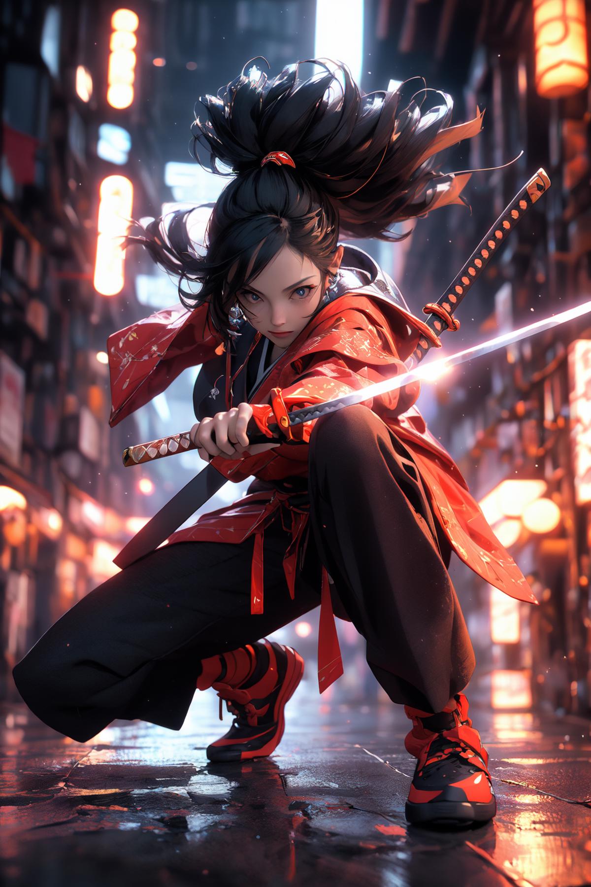 Anime-style character with a sword, ready to strike.