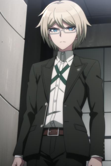 byakuyatogami, <lora:byakuya togami s1-lora-nochekaiser:1>,
byakuya togami, short hair, bangs, blue eyes, blonde hair, male focus, glasses, semi-rimless eyewear,
BREAK shirt, long sleeves, jacket, white shirt, open clothes, glasses, collared shirt, belt, pants, open jacket, black jacket, dress shirt, black pants, black belt, shirt tucked in, brown belt,
BREAK outdoors, classroom,
BREAK looking at viewer, (cowboy shot:1.5),
BREAK <lyco:GoodHands-beta2:1>, (masterpiece:1.2), best quality, high resolution, unity 8k wallpaper, (illustration:0.8), (beautiful detailed eyes:1.6), extremely detailed face, perfect lighting, extremely detailed CG, (perfect hands, perfect anatomy),