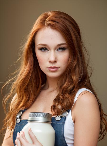 closeup, portrait, LeannaDecker, ((wearing overalls)), inside, portrait, barn, holding milk bottle, eyes open, best quality, upper body, by lee jeffries nikon d850 film stock photograph 4 kodak 400 camera f1.6 lens rich colors hyper realistic lifelike texture natural lighting unreal engine trending on artstation cinestill 800, (100mm lens), long hair,
red hair <lora:Leanna Decker:1>