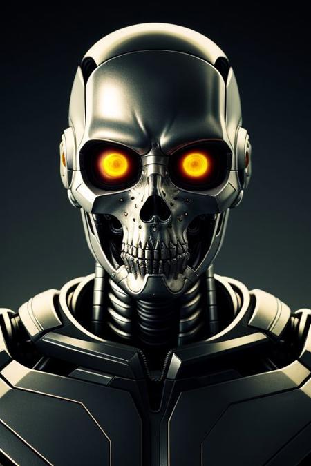close up shot of a photorealistic cybernetic terminator cranium dark futuristic style three quarters view, sf, intricate artwork masterpiece, ominous, matte painting movie poster, golden ratio, trending on cgsociety, intricate, epic, trending on artstation, by artgerm, h. r. giger and beksinski, highly detailed, vibrant, production cinematic character render, ultra high quality model