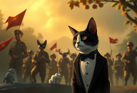 In 1954, as peace talks threaten to unravel the French Indochinese revolution, a secret feline resistance emerges, led by Cole, an astute tuxedo cat with a penchant for time travel. Cole discovers an ancient relic that grants him the ability to leap through history, allowing him to gather feline warriors from various eras. Together, they devise a plan to inspire their human counterparts to ignite fervor against colonial powers.
As they traverse through time, they witness revolutionaries losing hope, prompting Cole to unleash visions of past glories and victories. Just as their efforts seem to gain momentum, a betrayal from within the feline ranks threatens to compromise their mission. A charismatic calico, allied with the opposing forces, seeks to control the relic for her own advantage.
With time running out, Cole must rally his loyal companions to confront the calico and reclaim the relic before it falls into the wrong paws. In a climactic battle blending wit and daring, Cole learns the true power lies not just in time travel but in unity. As the revolution heads toward its climax, the fate of history hinges not on the humans, but on the courage of these extraordinary cats.