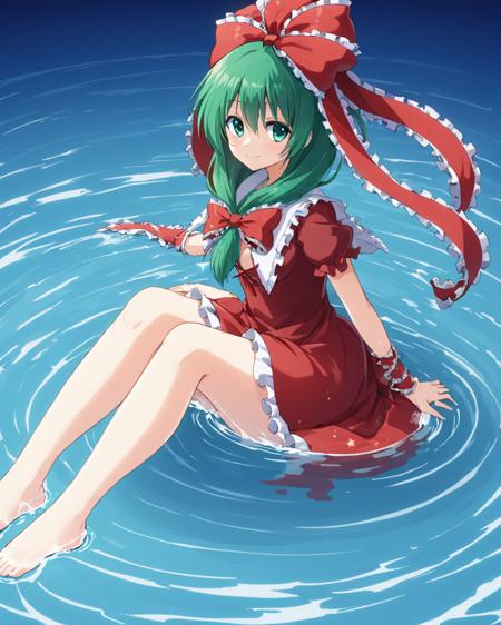 kagiyama hina,1girl, solo, front_ponytail, soaking_feet, sitting, water, dress, hair_ribbon, hair_bow, smile, frills, looking_at_viewer
<lora:kagiyama_hina_image8413_2023-12-14:1>,star-shaped_pupils,symbol-shaped_pupils,. gorgeous,key visual, vibrant, studio anime,award-winning, professional, highly detailed,high budget, cinemascope