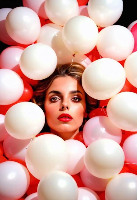 Persian color palette , Persian art, Persian girl, Persian, Iranian, Iran,fashion portrait photo of beautiful young woman from of a ton of white balloons, taken on a hasselblad  iconoclastic pinnacle of creativity with intricate details, (cadmium red and electricblue colors:0.1),(looking at the viewer), (Francis Drake : 1,2) ((best quality)), (artistic photography by Philippe Halsman and Ara Gler:1.2), (bubblegumpink and striped colors:0.1), <lora:MJ52:0.65>
(Ethel Warwick:1.3), modelshoot, pose, , (Ethel Warwick: 1,2) award winning photo macro shot of a beautiful young woman lying , , dynamic lighting, cinematic still, pale skin, screencap, 100mm f/2.8 macro lens, on the knees)(((dynamic pose:1.2),(dynamic camera),(amateur photo:1.3,art retouch,, ),
full body, battle stancevibrant, neon colors, , highly detailed,byJocelyn Hobbie and Charles Dwyer, Triadic color guide,Leica Q2 with Summilux 28mm f/1.7 ASPH, ,clear face, Ultra High Resolution, wallpaper, 8K,Rich texture details, hyper detailed, detailed eyes, detailed background, dramatic angle, epic composition, SimplepositiveXLv1 (masterpiece, high quality, fisheye:1.2), solo, model photoshoot, (black theme:1.1), a stylish girl,