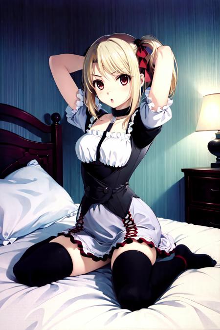 (masterpiece, best quality, absurdres:1.2), Cineria, <lora:Cineria-05:0.8>, dynamic pose, looking at viewer, bed, bedroom
thighhighs, black thighhighs, zettai ryouiki, arms behind head, seiza