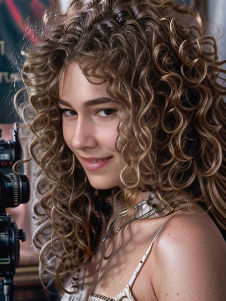 fucking, DL, curly long hair, smiling, staring at the camera, photography, trending on artstation, sharp focus, studio photo, intricate details, highly detailed, front face, by greg rutkowski <lora:DL:0.9> <lora:add_detail:1>