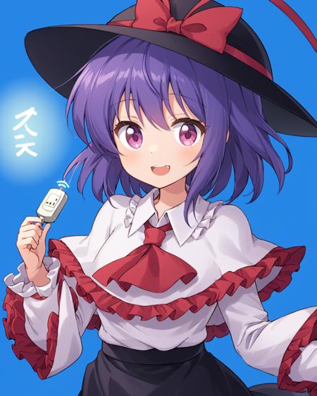 nagae iku, open_mouth, 1girl, long_sleeves, upper_body, holding, blue_background, no_headwear, english_text, red_ribbon, pink_capelet, frilled_capelet, electric_plug, white_shirt, solo, hat, simple_background, meme, black_skirt, teeth
<lora:nagae_iku_image6214_2023-12-20-000005:1>,star-shaped_pupils,symbol-shaped_pupils,. gorgeous,key visual, vibrant, studio anime,award-winning, professional, highly detailed,high budget, cinemascope