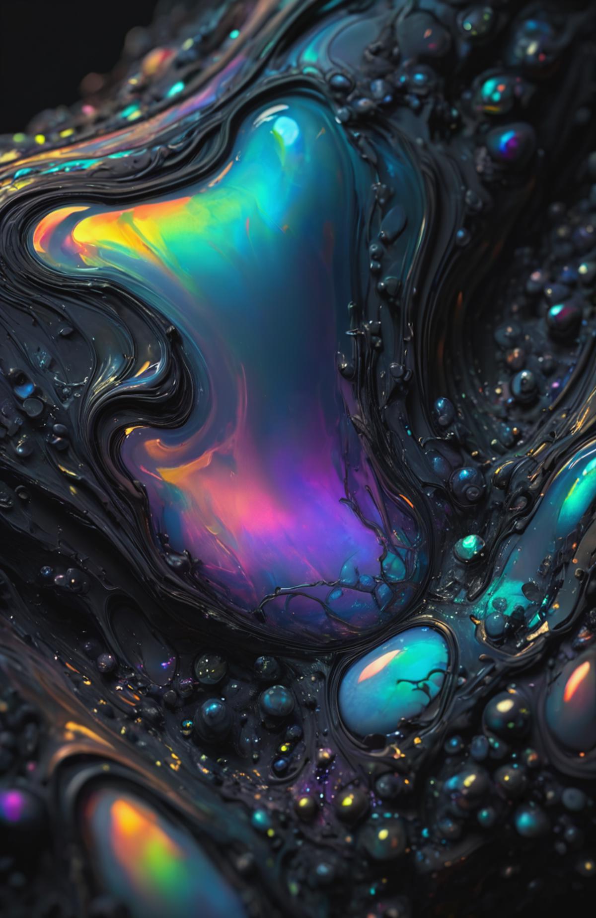 Vibrant and colorful abstract artwork with swirls and bubbles.