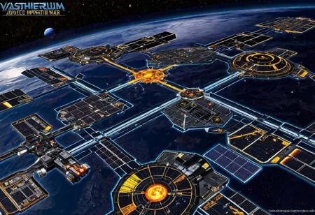 Photograph, advanced space station, twilight imperium war sun, machine of war, extremely highly detailed, overwhelming size, vastness of space, solar system and planet in the background, twilight imperium