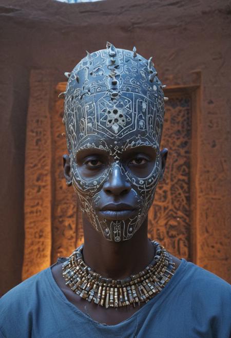 african figure with a skull-like face, adorned with intricate, glowing blue circuitry and scar tissue. His belladonna black skin melanin medieval timbuktu Castle, lightened By torches, Low Tones, 'portrait of busty holy pureerosface_v1 graceful hellraiser goddess' By Franco Fontana
tion, art by Otomo Katsuhiro and Shir Masamune and Oshii Mamoru. Cosmic light in backfront afro man african belladonna black skin melanin medieval timbuktu Castle, lightened By torches, Low Tones, 'portrait of busty holy pureerosface_v1 graceful hellraiser goddess' By Franco Fontana
sai massai african mask scifi
electronic african dogon yoruba mask, pieced nails skin ridge african mask scifi massai afro man african artstation, concept art, smooth, sharp focus, afro man african village timbukt syd mead tuareg illustration, art by Otomo Katsuhiro and Shir Masamune and Oshii Mamoru. Cosmic light in backfront afro man ,
electronic african dogon yoruba mask, pieced nails skin ridge african mask scifi massai afro man african artstation, concept art, smooth, sharp focus, afro man african village timbukt syd mead tuareg illustration, art by Otomo Katsuhiro and Shir Masamune and Oshii Mamoru. Cosmic light in backfront afro man ,