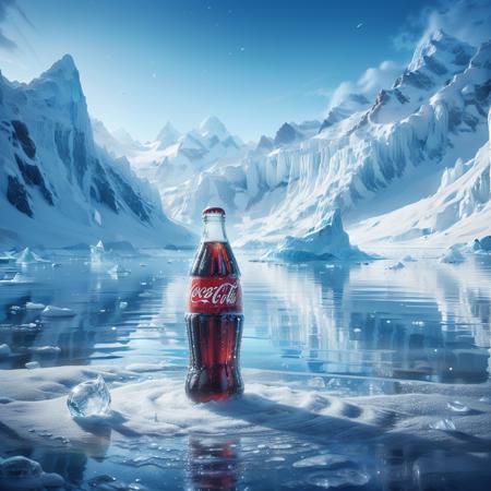 kekokelev2,a coca cola bottle sitting on top of a frozen lake next to icebergs and a person standing on a beach,snow,scenery,reflection,bottle,water,sky,no humans,outdoors,mountain,
Best quality,masterpiece,ultra high res,<lora:20231217-1702820058385-0020:0.7>,