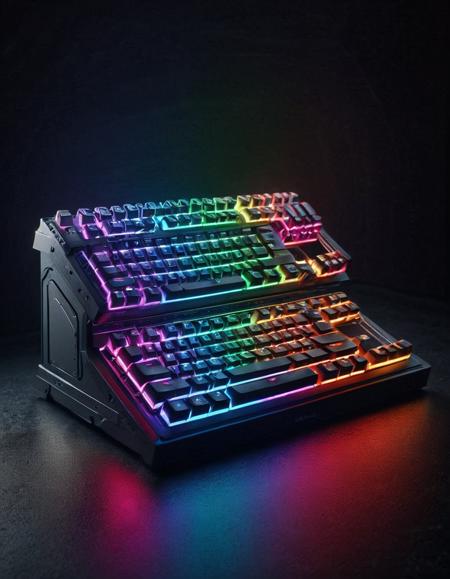 rgb keyboard, studio lighting, product shot, high quality  <lora:RGB_Keyboard_themed:1>