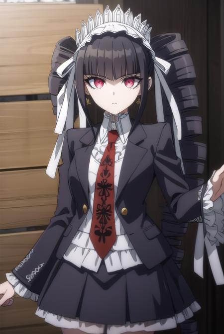 celestialudenberg, <lora:celestia ludenberg s1-lora-nochekaiser:1>,
celestia ludenberg, long hair, bangs, black hair, (red eyes:1.3), long sleeves, twintails, drill hair, twin drills,
BREAK skirt, shirt, black hair, long sleeves, jewelry, jacket, earrings, frills, necktie, black skirt, black jacket, red necktie, bonnet, print necktie,
BREAK outdoors, classroom,
BREAK looking at viewer, (cowboy shot:1.5),
BREAK <lyco:GoodHands-beta2:1>, (masterpiece:1.2), best quality, high resolution, unity 8k wallpaper, (illustration:0.8), (beautiful detailed eyes:1.6), extremely detailed face, perfect lighting, extremely detailed CG, (perfect hands, perfect anatomy),