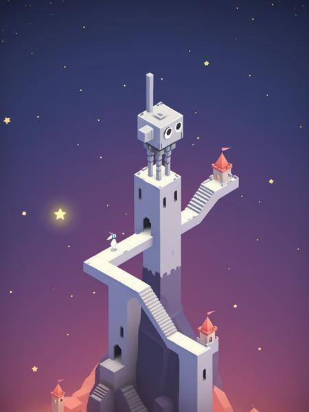 video game monument valley style, A giant robot on the roof,  stairs, gradient background, Night, starry sky, <lora:Monument Valley style:0.8>,
masterpiece, best quality, 4k, 8k, highres, high resolution,