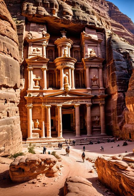 a highly detailed hdr image of Petra against a breathtaking natural backdrop, incorporating realistic rendering techniques to evoke a sense of awe and wonder