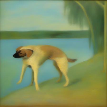 an impressionist painting of a dog by a lake in the style of Degas <lora:impressionism:1>