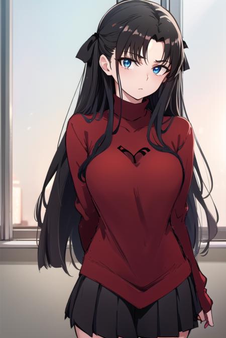 rintohsaka, <lyco:rintohsakakyockcho-lyco-nochekaiser:1>, 
rin tohsaka kyockcho, aqua eyes, (black hair:1.5), hair ribbon, long hair, ribbon, sidelocks, two side up, (parted bangs:1.5),
BREAK black skirt, black thighhighs, long sleeves, miniskirt, pleated skirt, (red sweater:1.5), skirt, sweater, thighhighs, turtleneck,
BREAK indoors, classroom,
BREAK looking at viewer, (cowboy shot:1.5)
BREAK <lyco:GoodHands-beta2:1>, (masterpiece:1.2), best quality, high resolution, unity 8k wallpaper, (illustration:0.8), (beautiful detailed eyes:1.6), extremely detailed face, perfect lighting, extremely detailed CG, (perfect hands, perfect anatomy),