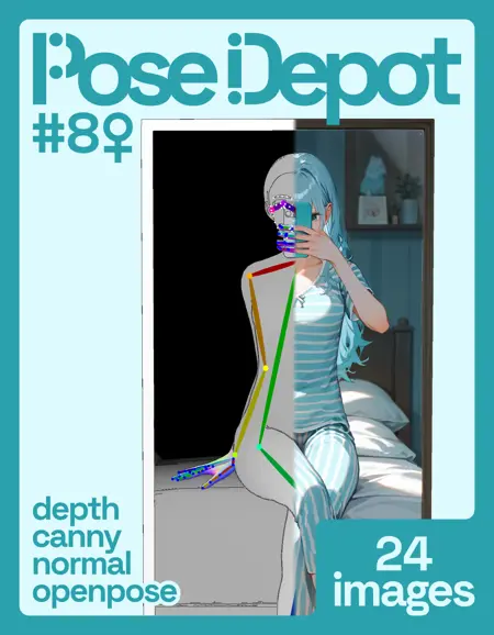 [OpenPose + Depth + Canny + Normal] Pose Depot #8F: Bed Mirror Selfie