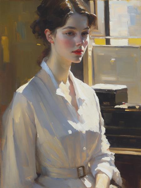 <lyco:LovisCorinth:1.0> portrait of a woman age 23 , very detailed, realistic, figurative painter, fineart, impressionist, Oil painting on canvas, beautiful painting by isaac israels, by jeremy mann, loosely painted, academic art, in the style de stijl by mondrian