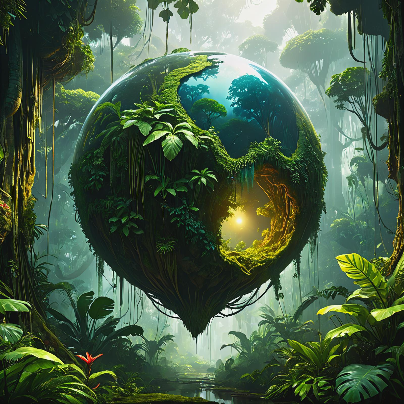 A Planet Earth Artwork with a Heart Shaped Tree in the Center
