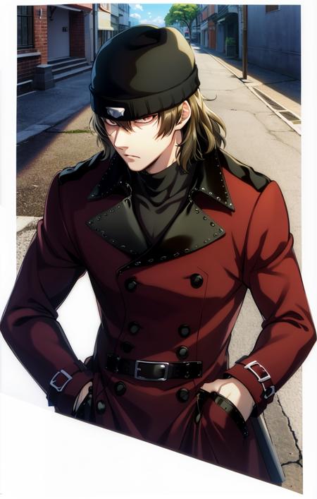 <lora:ShinjiroAragakiPersona0:1> masterpiece, best quality, face focus, handsome, outdoors, dark alleyway, red trenchcoat, black shirt, beanie, shinjiro aragaki [persona], male focus, focused expression