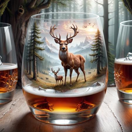 <lora:DalE-3-FFusion-LyCORIS:1>  there is a glass with a deer and deer in it, 4k artwork, inspired by Jacek Yerka, inspired by Johann Rudolf Byss, hd illustration, surrealistic digital artwork, photorealistic concept art, whisky, realistic image, high detailed illustration, hyperrealistic 3d digital art, hyperrealistic 3 d digital art, detailed digital artwork, amazing digital art ,CGSociety,ArtStation