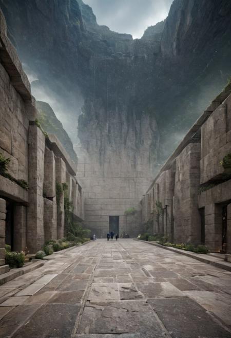 (POV view , DOF, first people view from the entrance, low angle shot:1.4), in haevy rain,
(Ancient civilization, Alien Prometheus movie scene, dune movie scene:1.5), (The colonial city of the future, in the mist-filled Grand Canyon, on an unknown Earth-like planet, 2 moon on sky, Spaceship flight connects colonies, waterfulls:1.3), (Machu Picchu, a mountain settlement, incredibly spectacular:1.2), (Mario Botta:1.3), (avant-garde, future, reality, science fiction, photorealistic), (modern architecture:1.2), White limestone and black granite, fountain, waterfall, landmark, square, path, narrow street,
(Large Files, Ultra Realistic, 8K, 16k, FHD, HD, VFX, Perfect, Photography, composition, Architecture Sales Photography, Architecture Competition, Ultra High Resolution, Cinematography, High Resolution Image:1.1), (dramatic lighting, direct sunlight, ray tracing, clear shadow:1.2),  (real landscape:1.1), (blurred background:1.0), (urban background, more_details) ,
extremely detailed, hillscastel, great lighting, MInimalist Style House