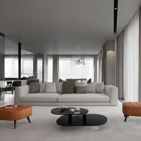 Architectural style  <lora:JJsModernStyle_XL:1>, ((Modern Style)) , ((best quality)),((masterpiece)),((realistic)),  soft lighting, indoors, cup, no humans, window, chair, table, , curtains,  photorealistic, authentic, soft lighting, ,indoor scenery, couch, floor,tv, rug,reflection, high detail, ceiling light, day light, . Clean lines, geometric shapes, minimalist, modern, architectural drawing, highly detailed