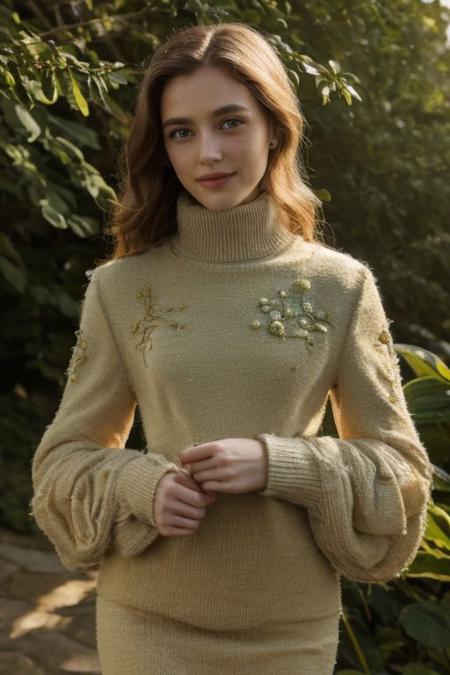masterpiece, realistic photo, photorealistic, hyperrealistic, intricate details, (depth of field,bokeh:1.2), gorgeous 18 year old redhead, shy smile, smiling,excited,freckles, perfect eyes, blue eyes, analog photo, 18 years old, skinny, (highly detailed embroidered green and gold dress, intricate detail dress, green puffy sleeves,  ((cleavage)), plunging neckline, wearing  edgDreamy_dress, (green dress with embroidered gold flowers and leaves),embroidery with floral design, cleavage,  <lora:edgDreamyDressesv1:1, white lace stockings, braless, no panties), long braids, strolling through a castle garden, innocent, sexy, petite,  realistic skin texture, bokeh, sharp focus on subject,(moles:0.5, skin blemishes:0.7), (natural detailed skin texture:1.3), playful, deep cleavage, braless, huge nipples, big areola, subsurface scattering, remarkable color, ultra realistic, textured skin, remarkable detailed pupils, realistic dull skin noise, visible skin detail, skin fuzz, dry skin, bokeh, sharp focus on subject,