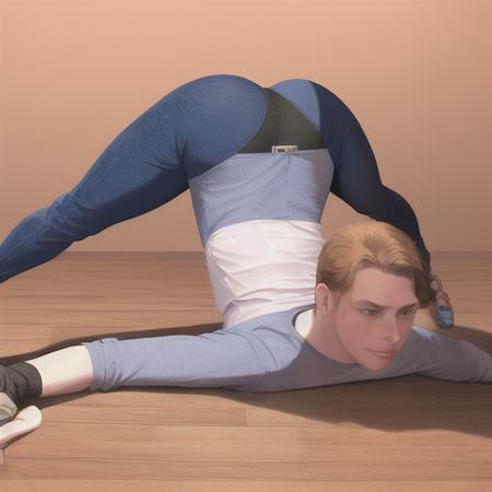 jerma985, masterpiece, best quality,  jack-o' challenge, flexible, spread legs, top-down bottom-up, pants, shirt,