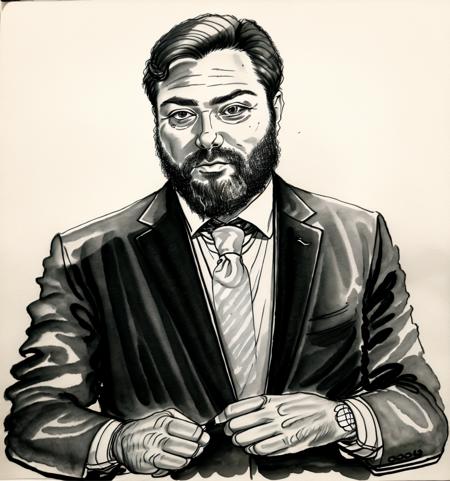 beard, suit, portait, ink drawing,, masterpiece, best quality,