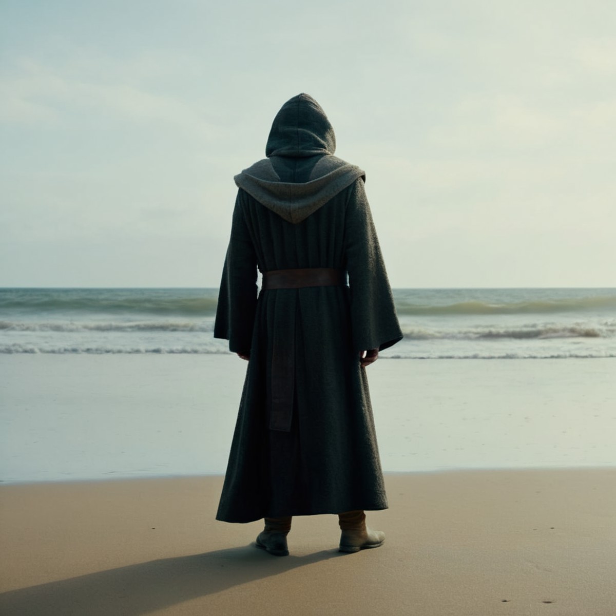 cinematic film still of  <lora:Luke Skywalker:1.2>
Luke Skywalker an old man in a hooded robe standing on a beach in star ...