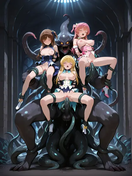 tentacle monster with multiple girls