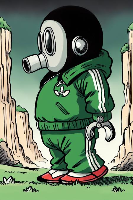 toribot, 1boy, humanoid robot, wrench hand, gas mask