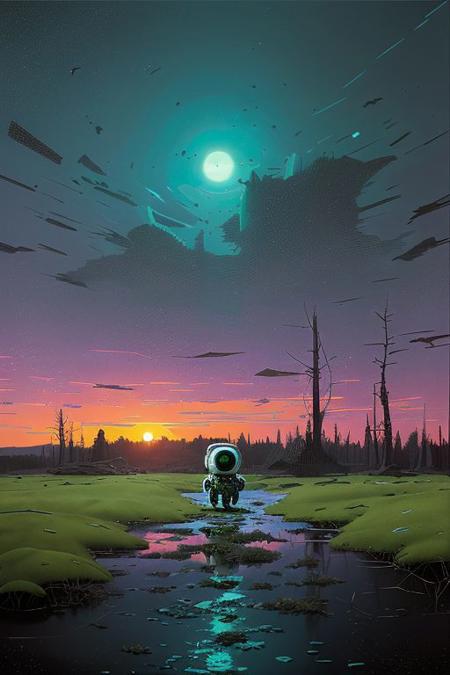 (art by Dean Ellis), (Film still cinematic photography, tilt angle, bokeh, perfect composition, f 1.8, 44mm:1.1), (hyperdetailed forest, autumn theme:1.0), (archaic military mech walking in a swamp, ripples of water move:1.3), (turning pose, change pose each time:1.1), (natural aura, light blue aura, black aura:1.2), (sunset), (details by (Russ Mills:1.6), in the style of (Scott Listfield:1.6), (by Sam Kieth:1.7)),
<lora:RMSDXL_Creative:1.1>
<lora:epiCRealLife:0.3> <lora:Helper:0.5> <lora:epi_noiseoffset2:0.3> <lora:lowkey_v1.1:0.1> HyperSmoke, sunny background, blue background, intimate theme, afterglow 
(Bad_pictures:1.3)