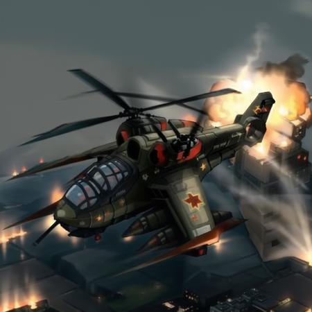 analog gloomy aerial photo of a black (twinblade helicopter, <lora:twinblade:0.8>), ((nighttime)), (flying low through a (city on fire) at night), city ruins, (urban combat), ((explosions in the background)), High Detail, Sharp focus, (photorealism), realistic, best quality, 8k, award winning,  masterpiece, ambient fog:1.5, war, depth of field, dutch angle, motion blur, realistic, soviet , red