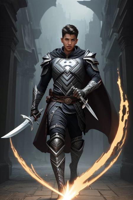 Runecutter, male sword master , superhero with runeblade and portal