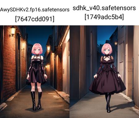 anime,1girl, classical alley evening, pink hair, very short hair, center parted bangs bangs, latex gothic dress handcuffs high heel boots,