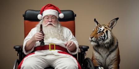 Pokémon style RAW RGB photo, highly detailed, masterpiece, hires, absurdres, taken with a NIKON Z9 mirrorless camera, ((facial clarity)), intricate, finely detailed skin and hair textures, a realistic, extremely lifelike, incredibly violent 3d photo of a bad ass santa sitting with a machine gun on a rocket powered wheelchair, busting out of a nursing home and setting fire to the orderlies, bunnies everywhere, and a tiger, professional studio lighting, photorealistic, hyperrealism, award winning photograph, best picture ever seen by mankind, impending doom, foreboding, the last thing you see before you die, and dont forget the bunnies . Vibrant, cute, anime, fantasy, reminiscent of Pokémon series